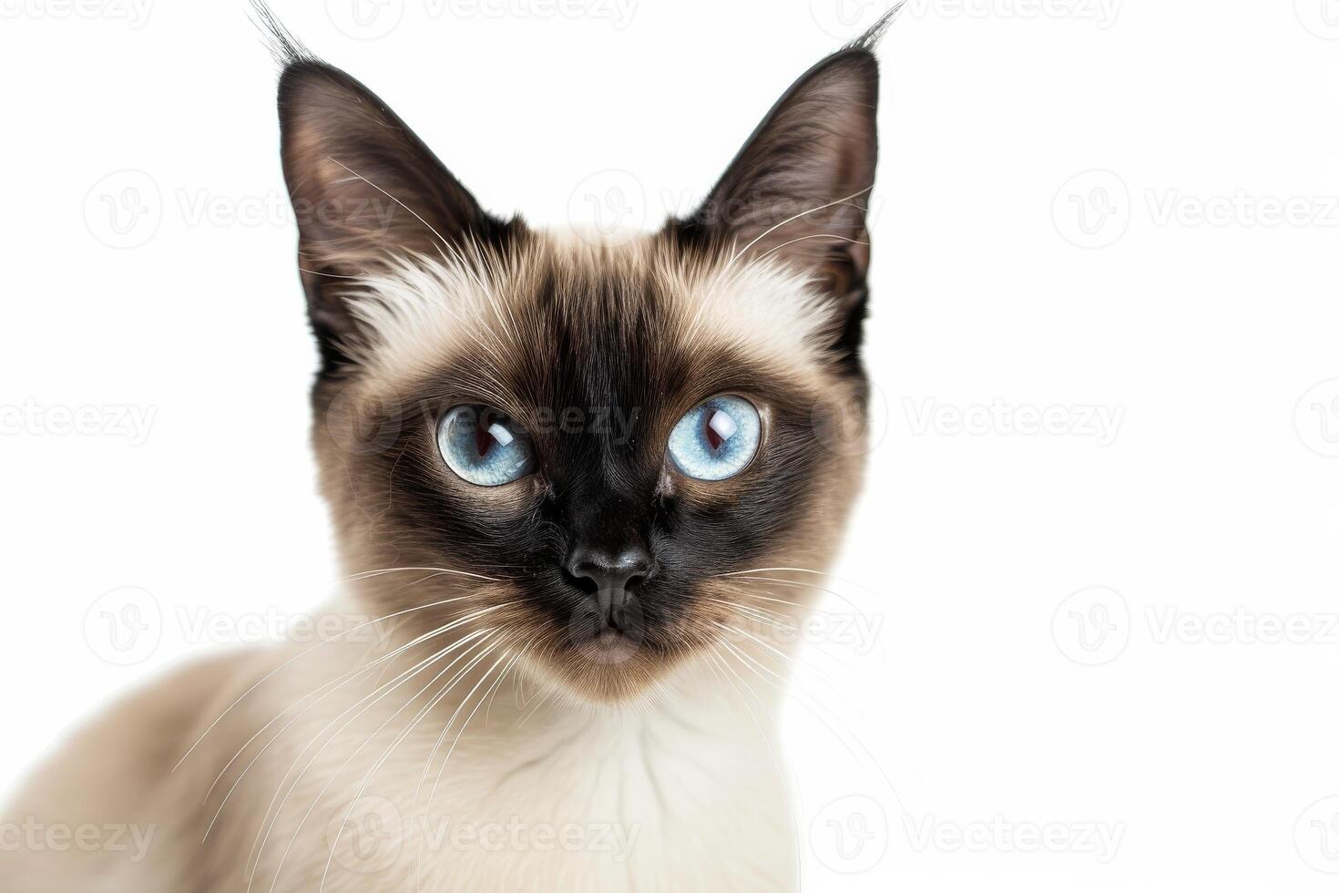 Siamese cat with blue eyes on white background photo
