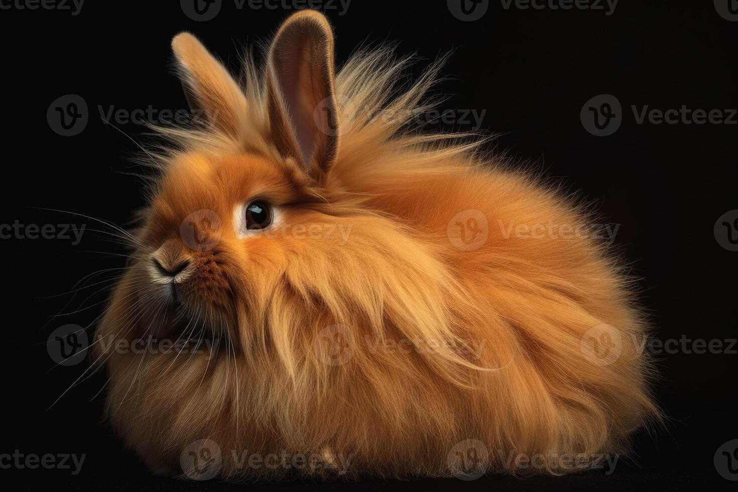 A fluffy orange rabbit sitting on a black background photo