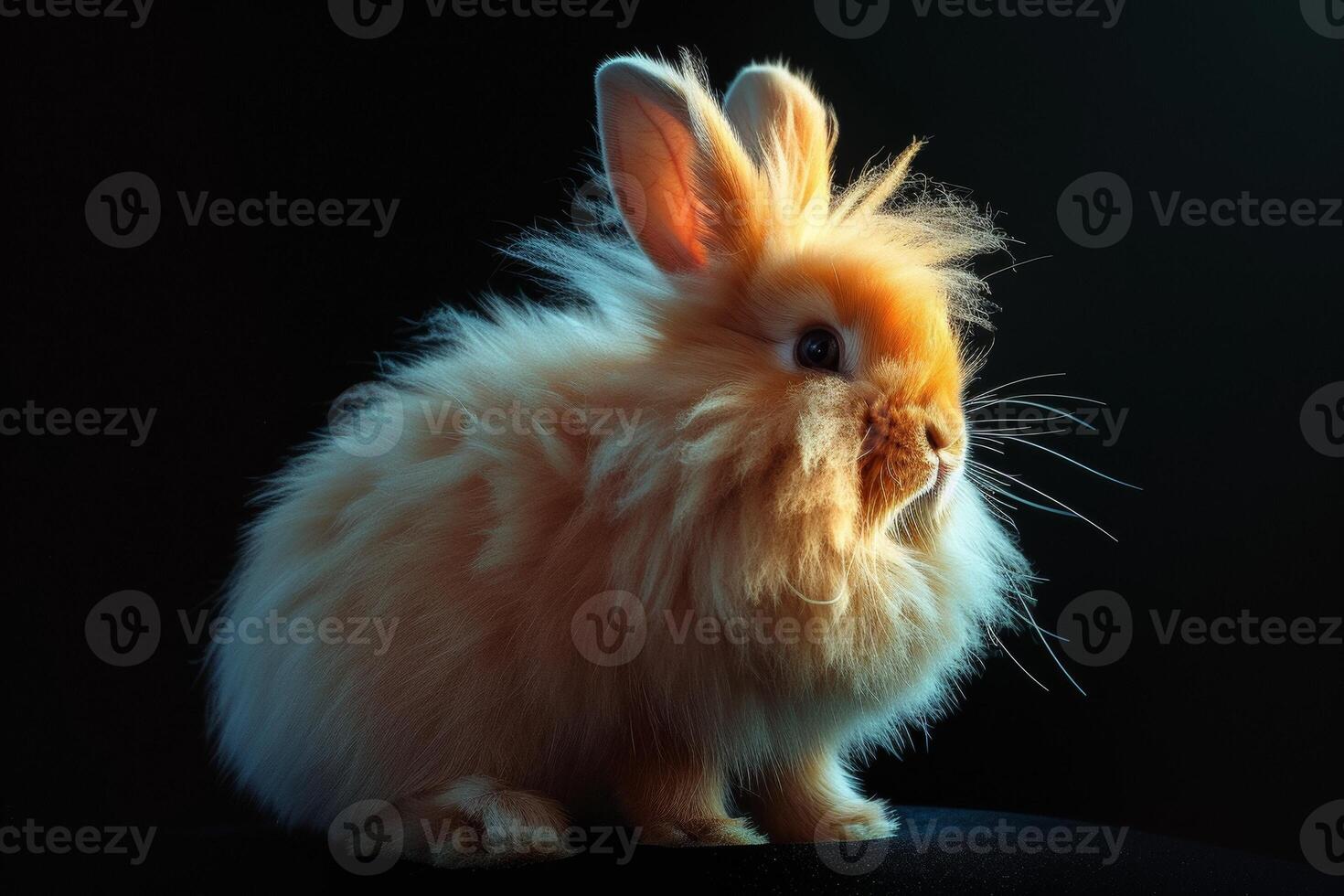 A fluffy orange rabbit sitting on a black background photo