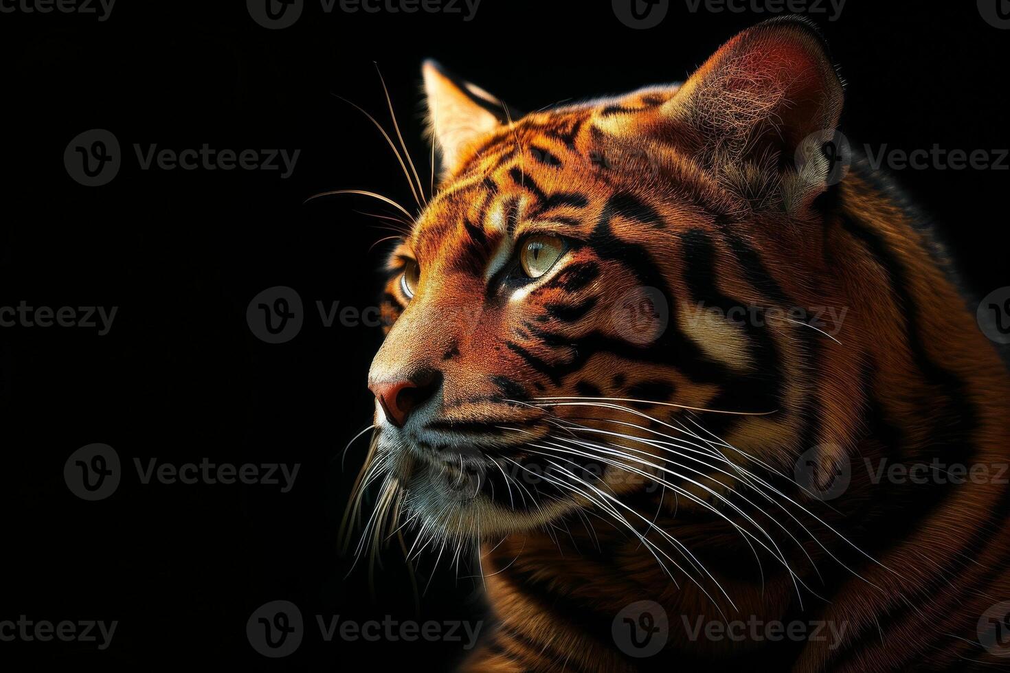 A tiger is looking off to the side photo