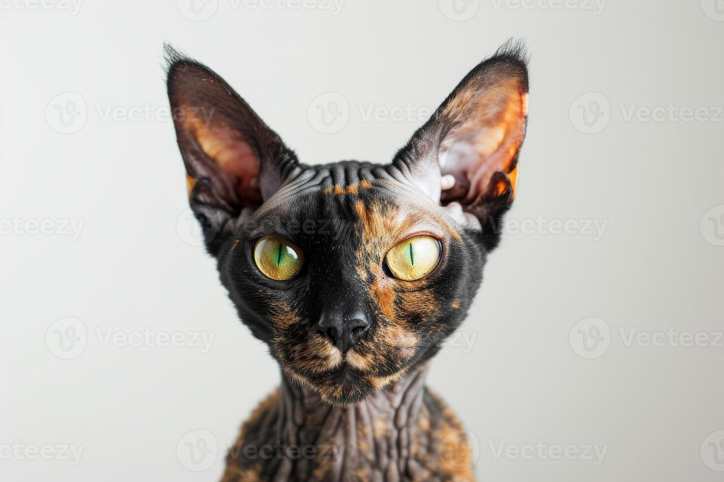A cat with green eyes and a long tail photo