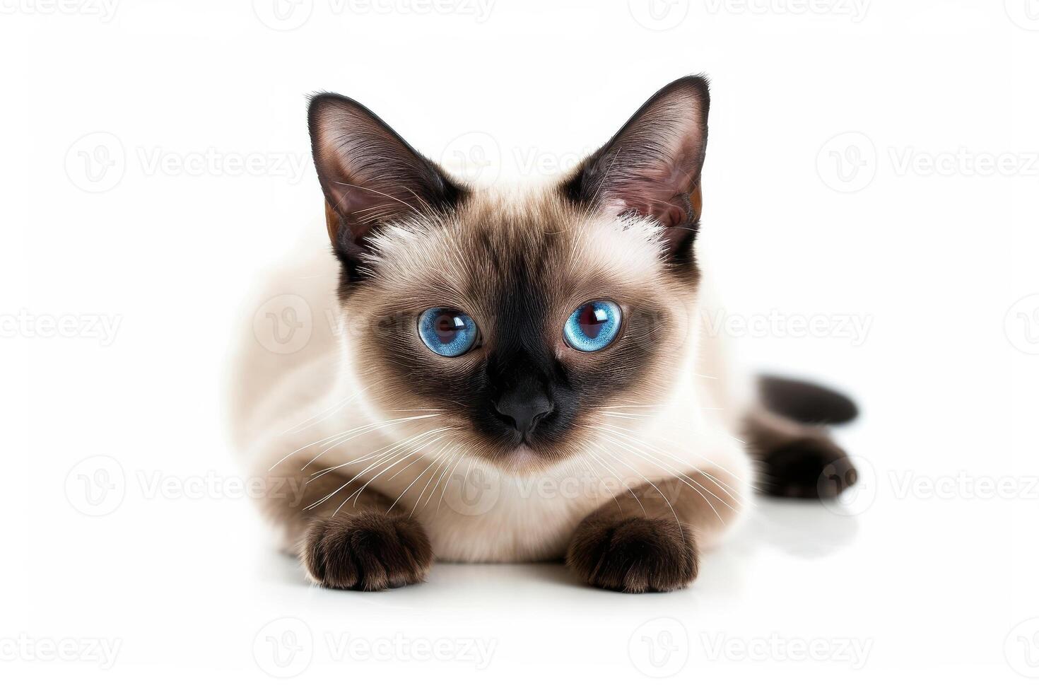 Siamese cat with blue eyes on white background photo