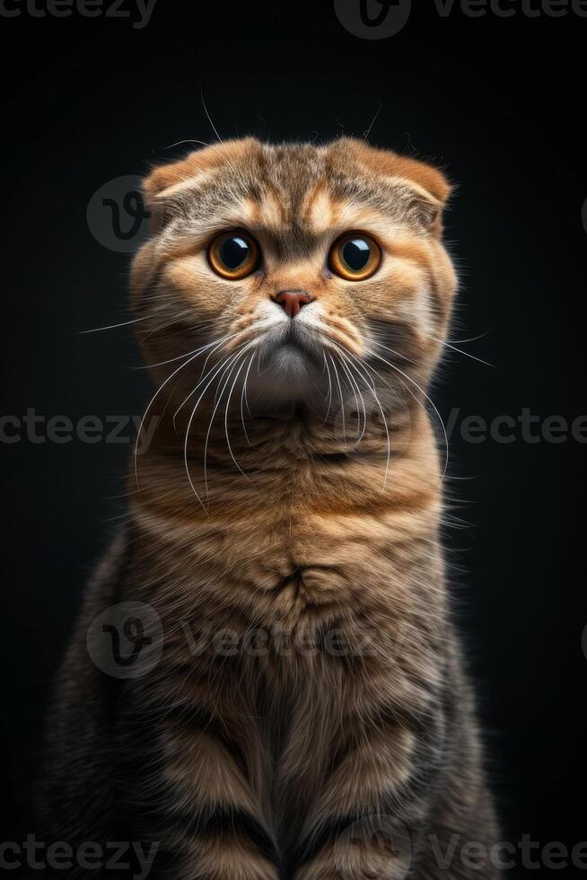 A cat with big eyes looking up at the camera photo