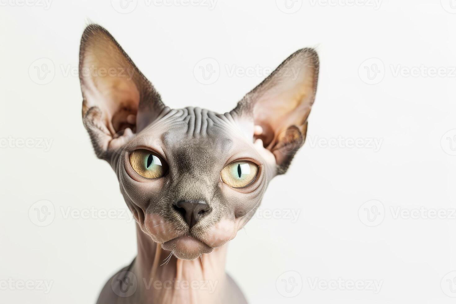 A sphytte cat with green eyes looking at the camera photo