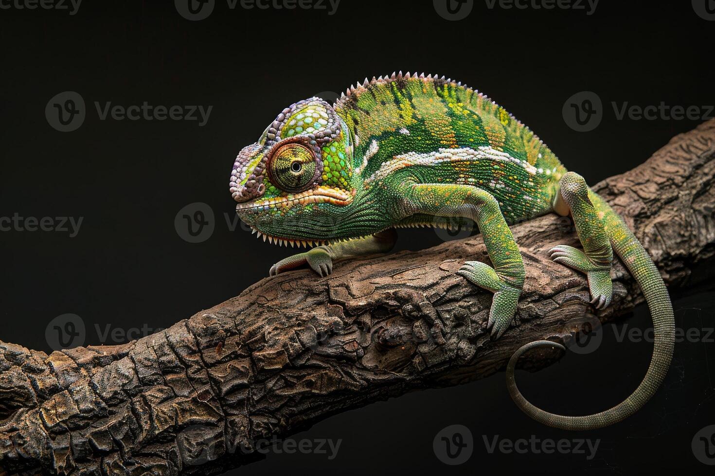 A chameleon sitting on a branch photo