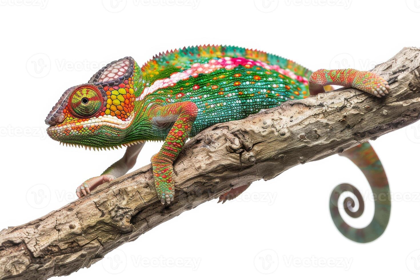 A chameleon is sitting on a branch photo