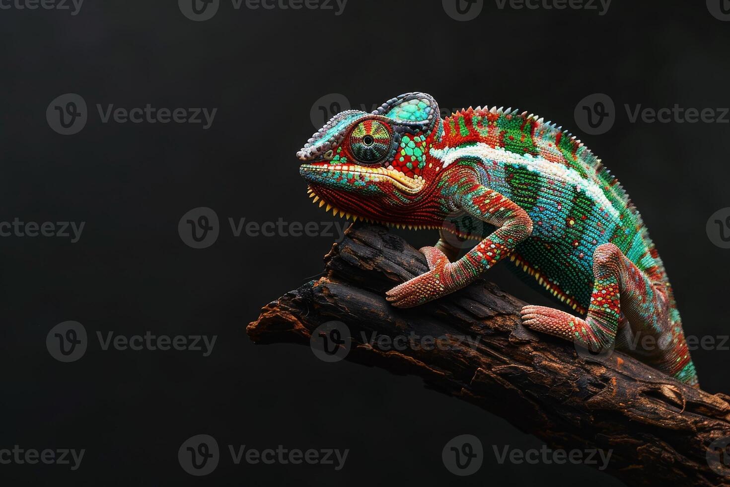 A colorful chameleon sitting on a branch photo