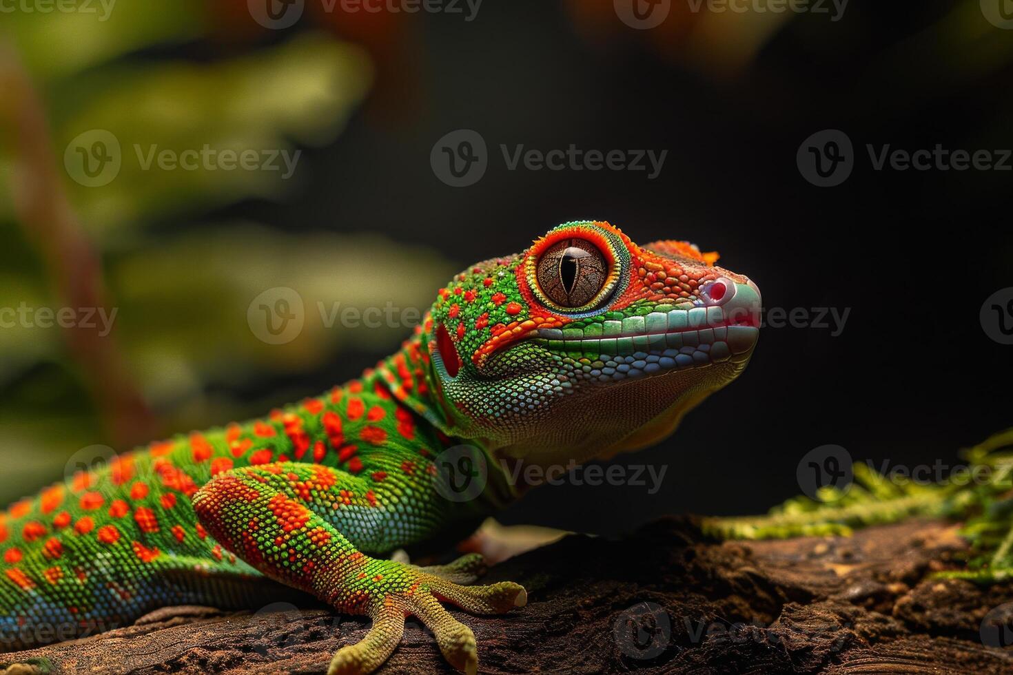 A lizard with a green and red head photo