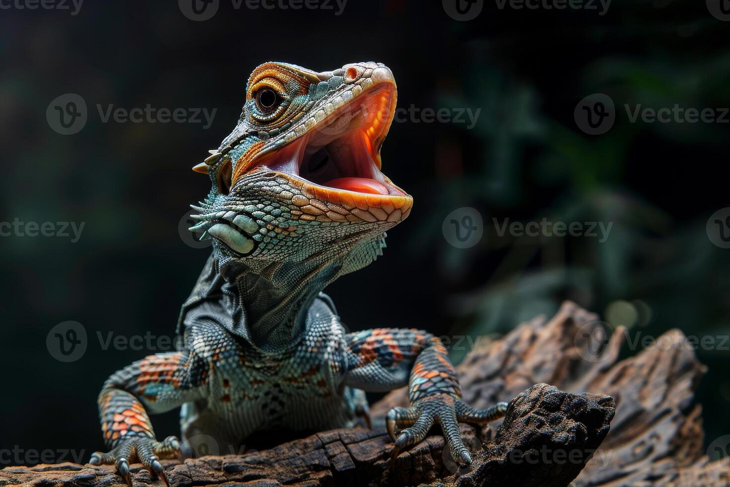 A lizard with its mouth open and its mouth open photo