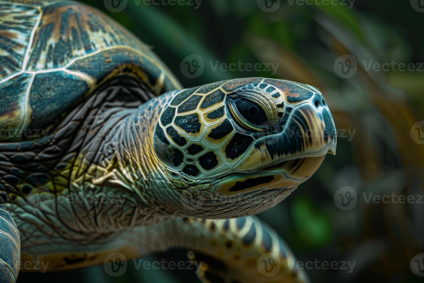 A close up of a green sea turtle photo