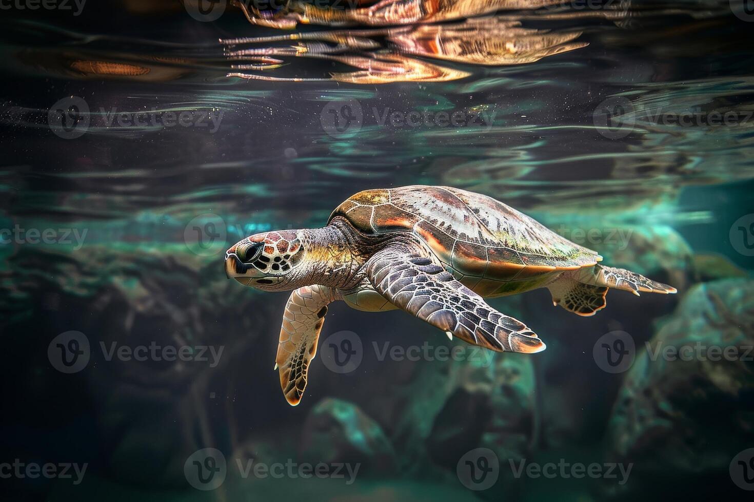A turtle swimming in the water photo