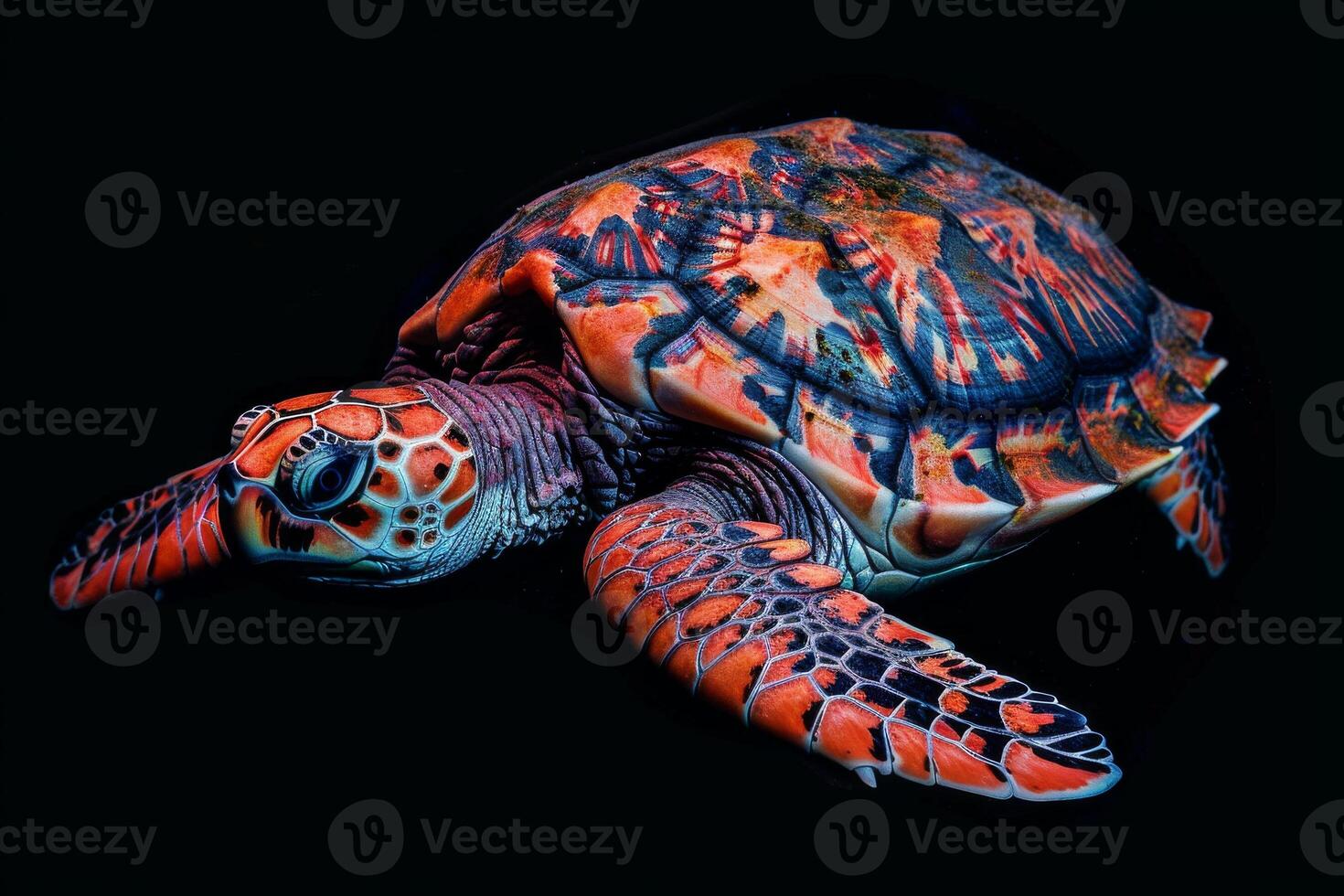 A turtle with orange and black markings on its shell photo