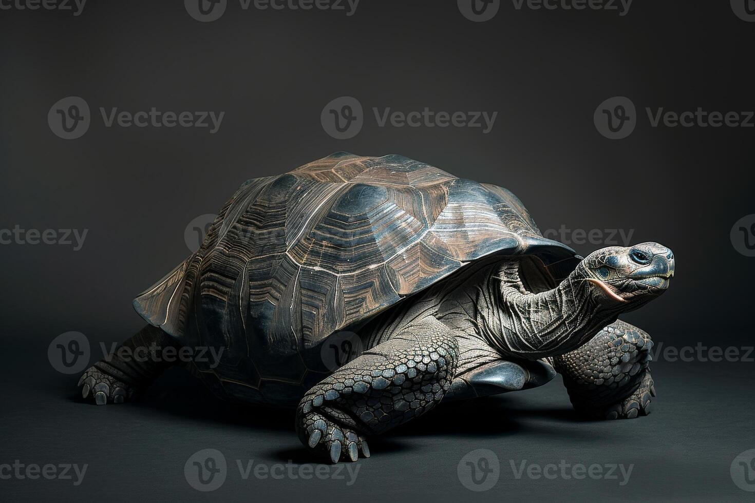 A turtle is shown on a dark background photo