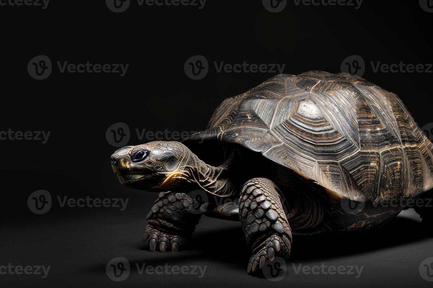 A large tortoise on a black background photo