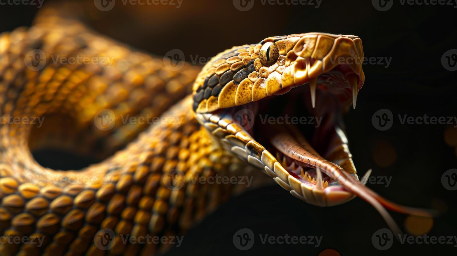 A close up of a snake with its mouth open photo