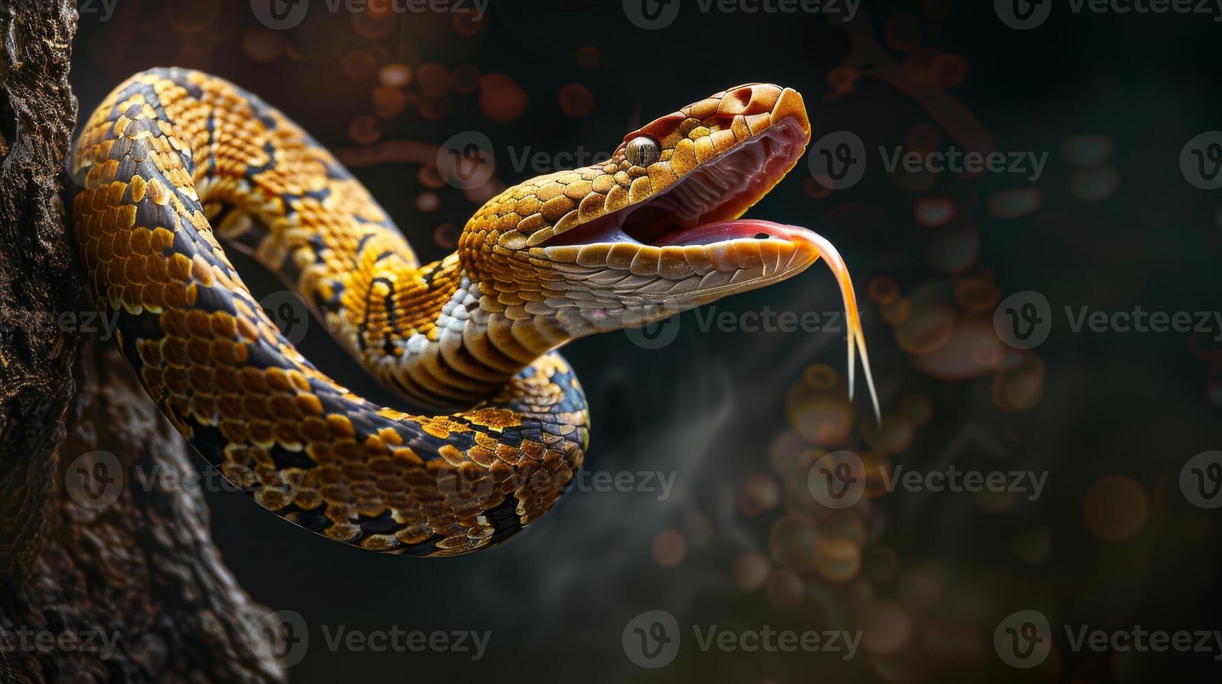 A snake with its mouth open and its tongue out photo