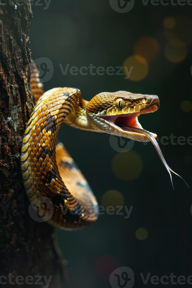 A snake with its mouth open and its tongue out photo