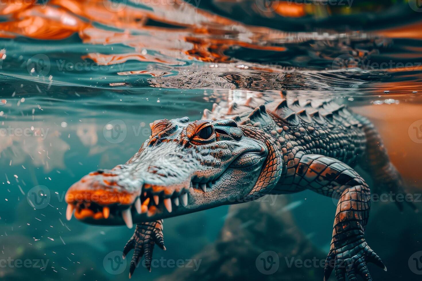 An alligator swimming in the water photo