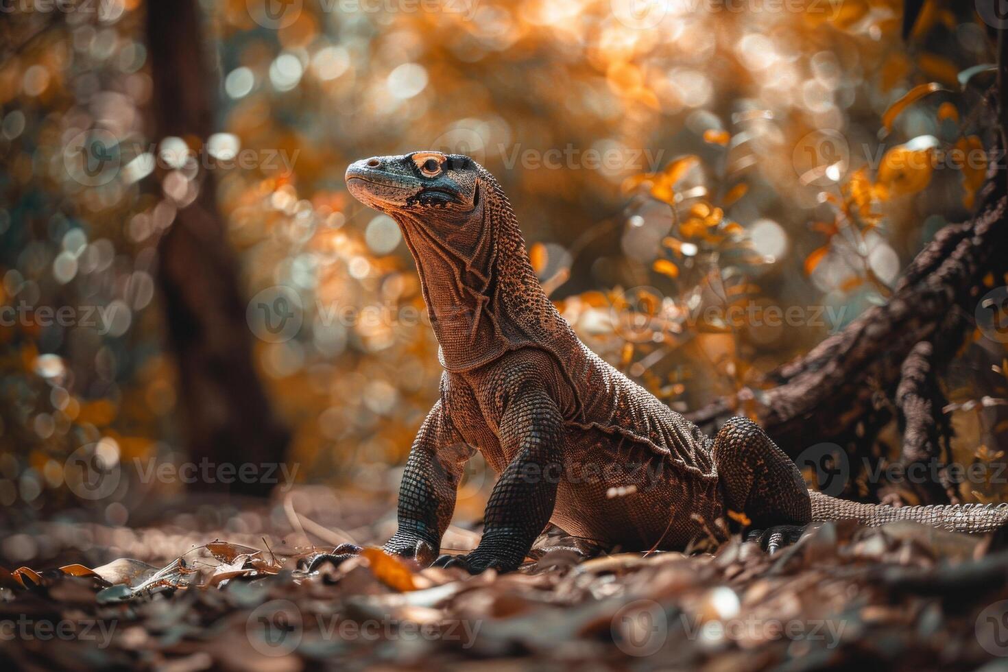 A monitor lizard in the woods photo