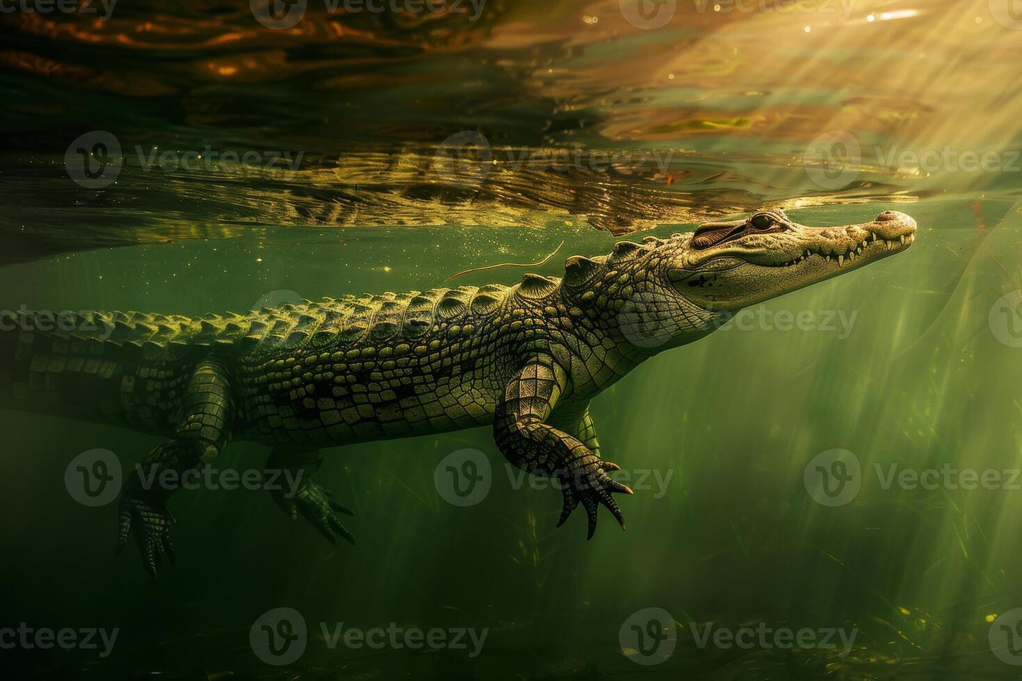 A large alligator swimming in the water photo
