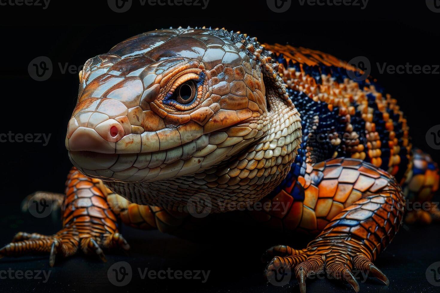 A lizard with colorful markings on its body photo