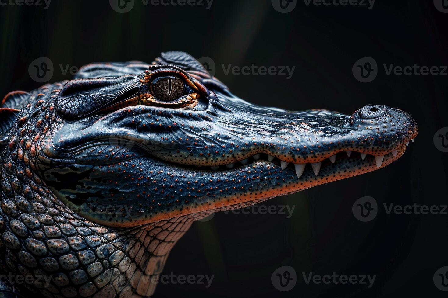 A close up of a large alligator head photo