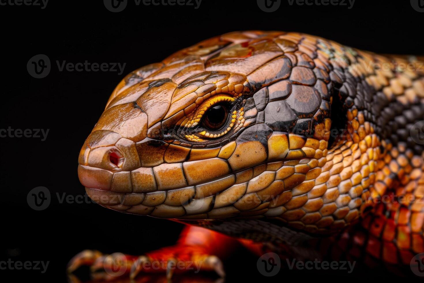 A close up of a lizard with black background photo