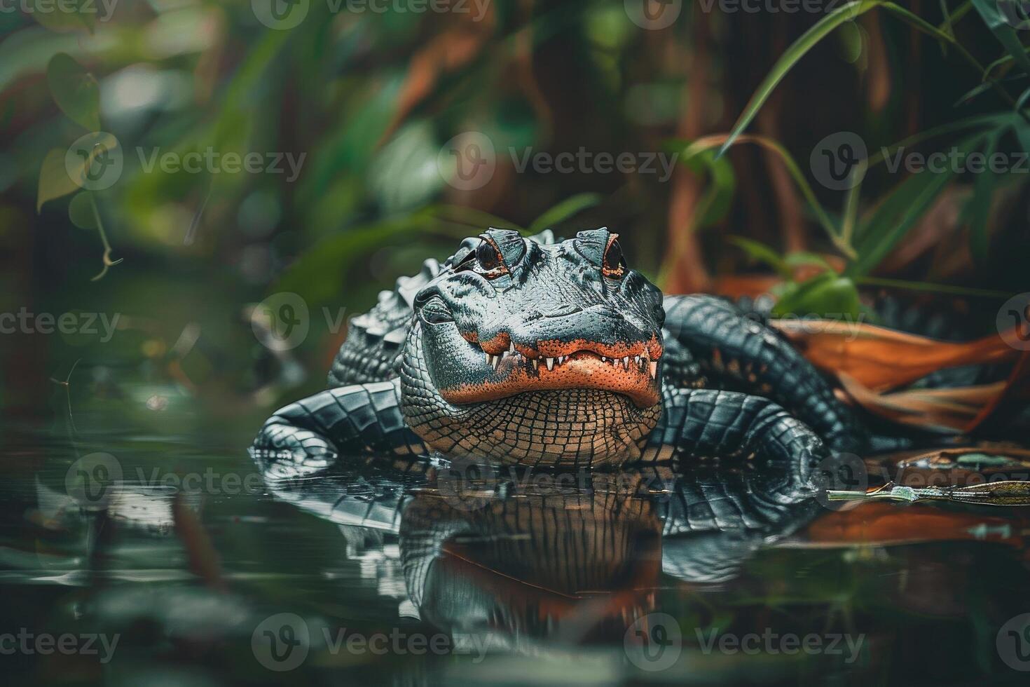 An alligator is sitting in the water photo