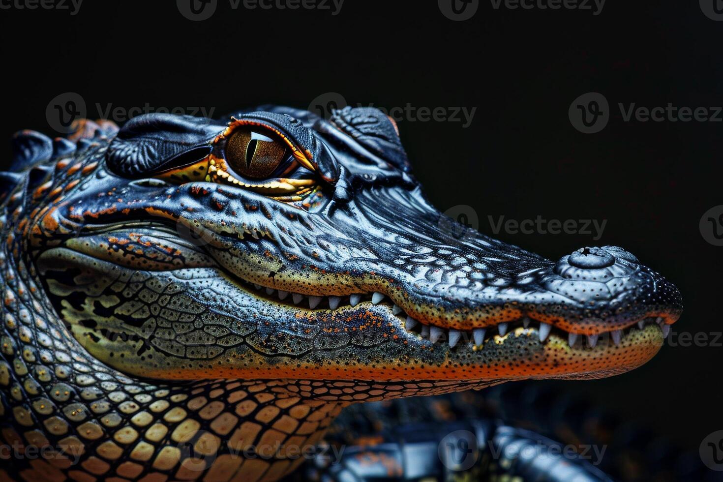 A close up of an alligator's head photo