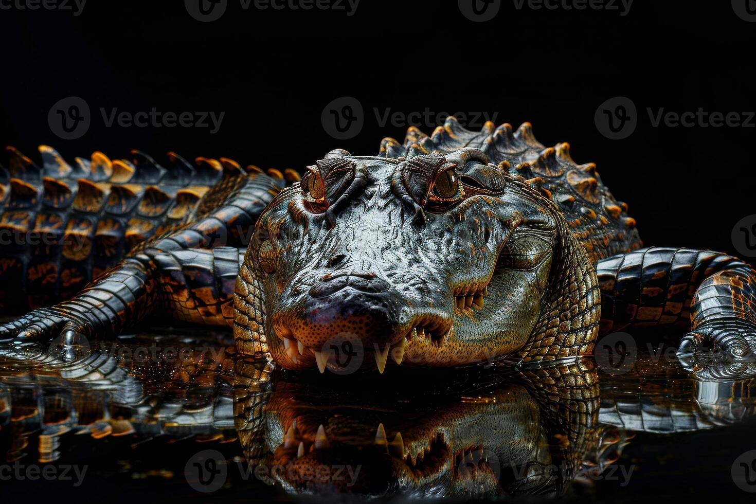 An alligator is reflected in the water photo