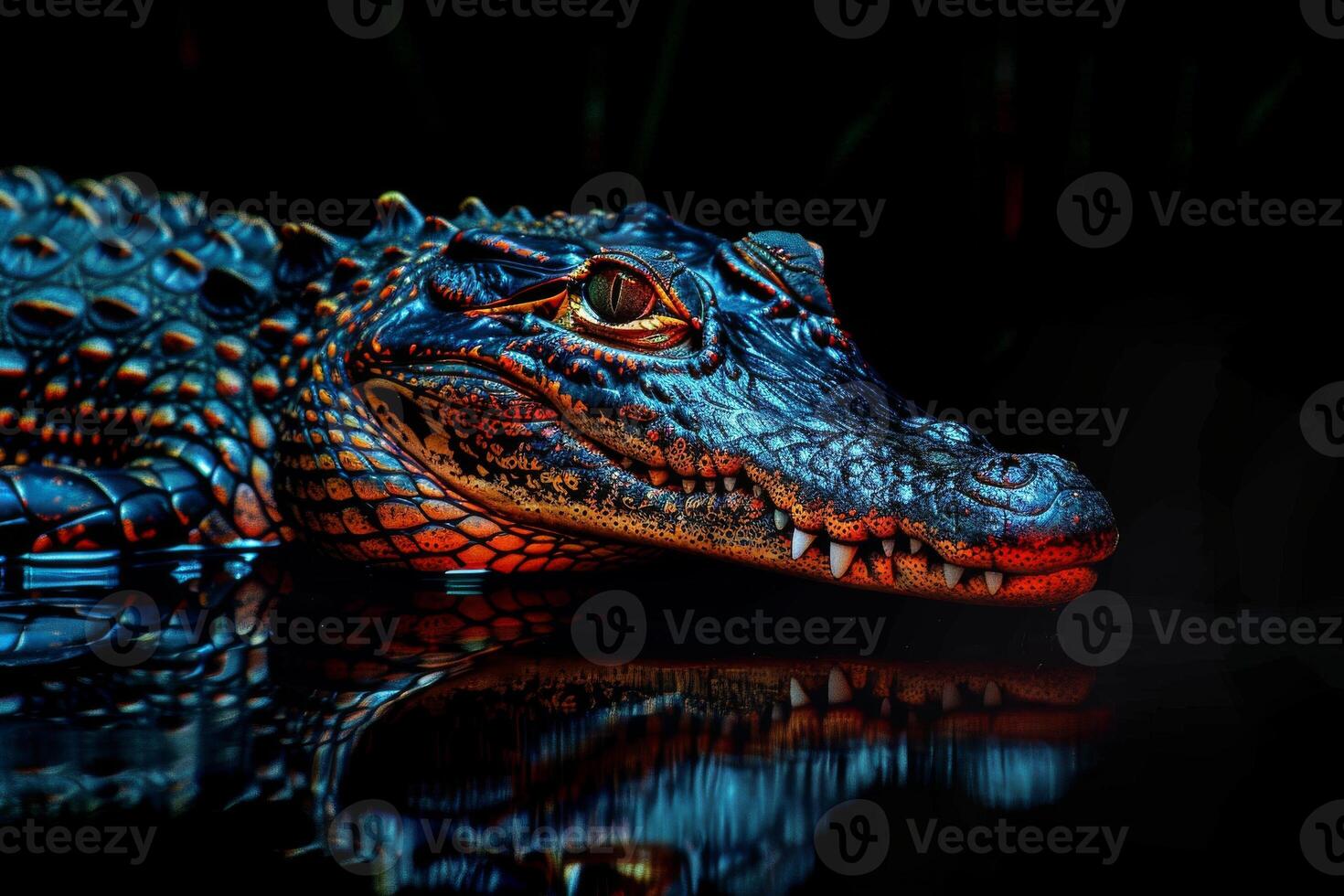An alligator is reflected in the water photo