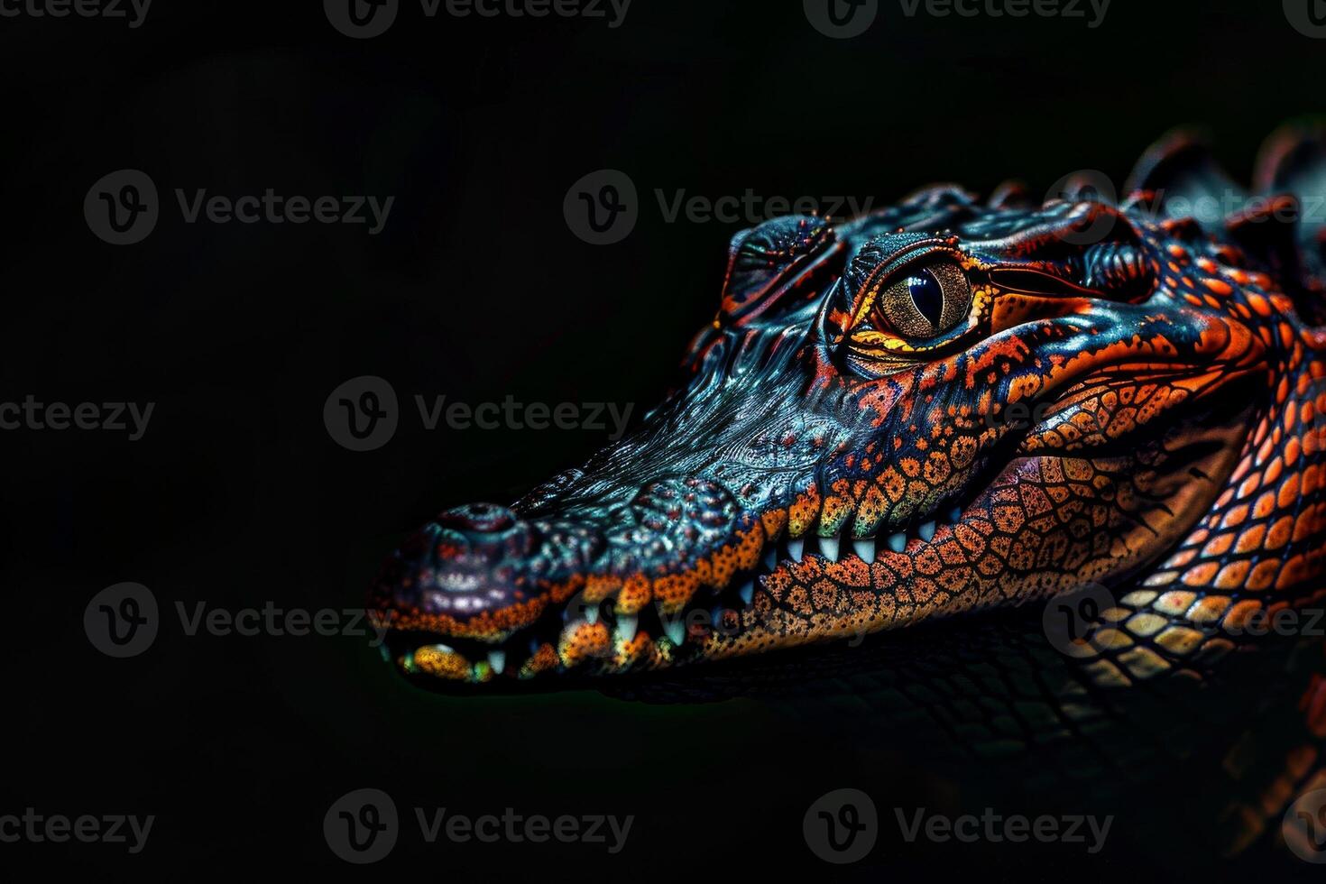 A close up of a crocodile's head photo