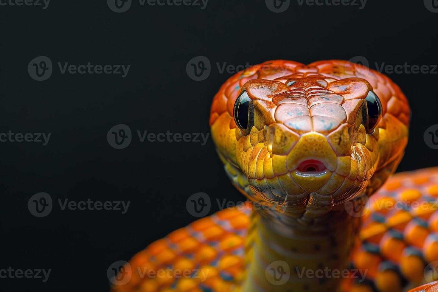 A close up of a snake's head with its mouth open photo