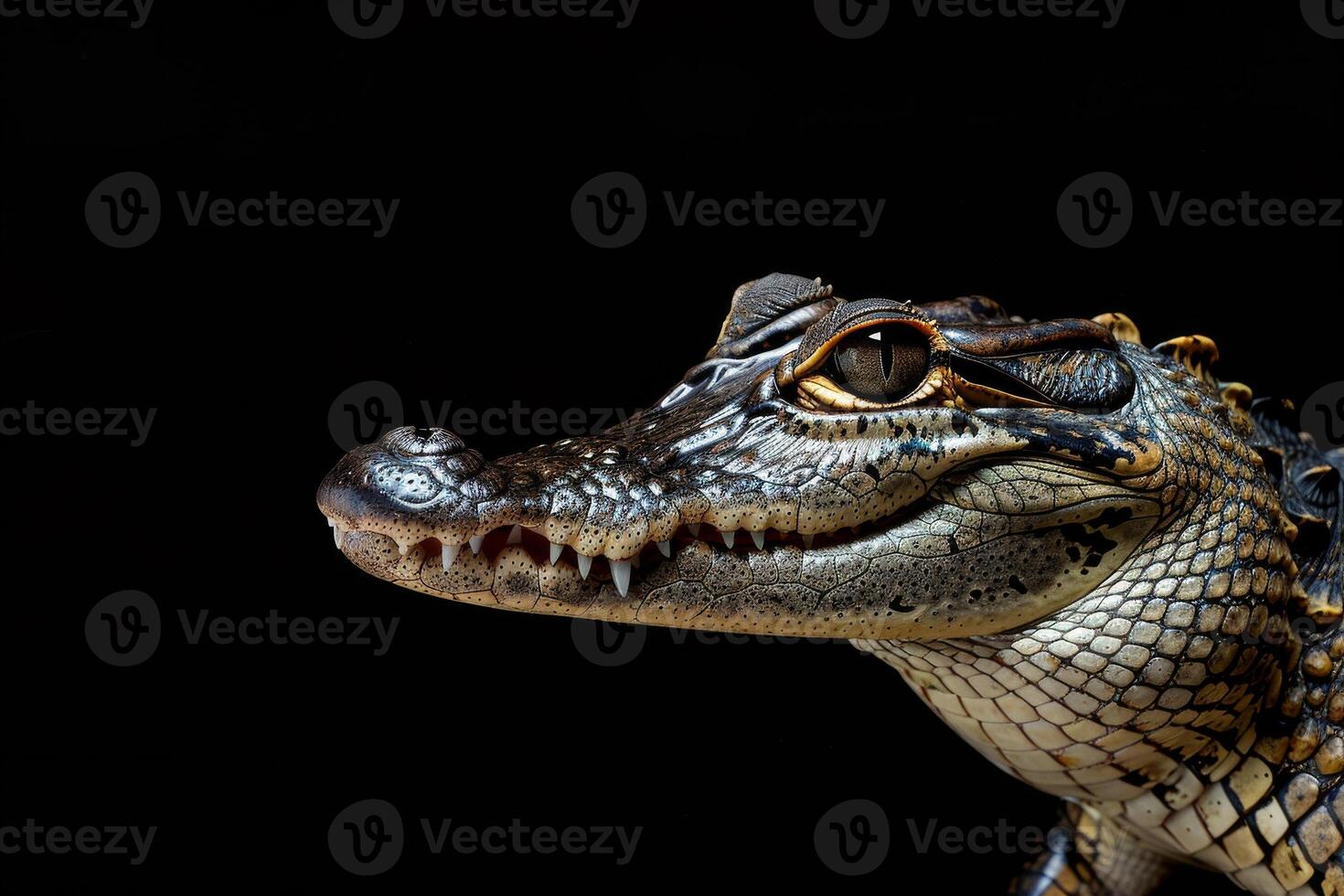 A close up of an alligator's head photo
