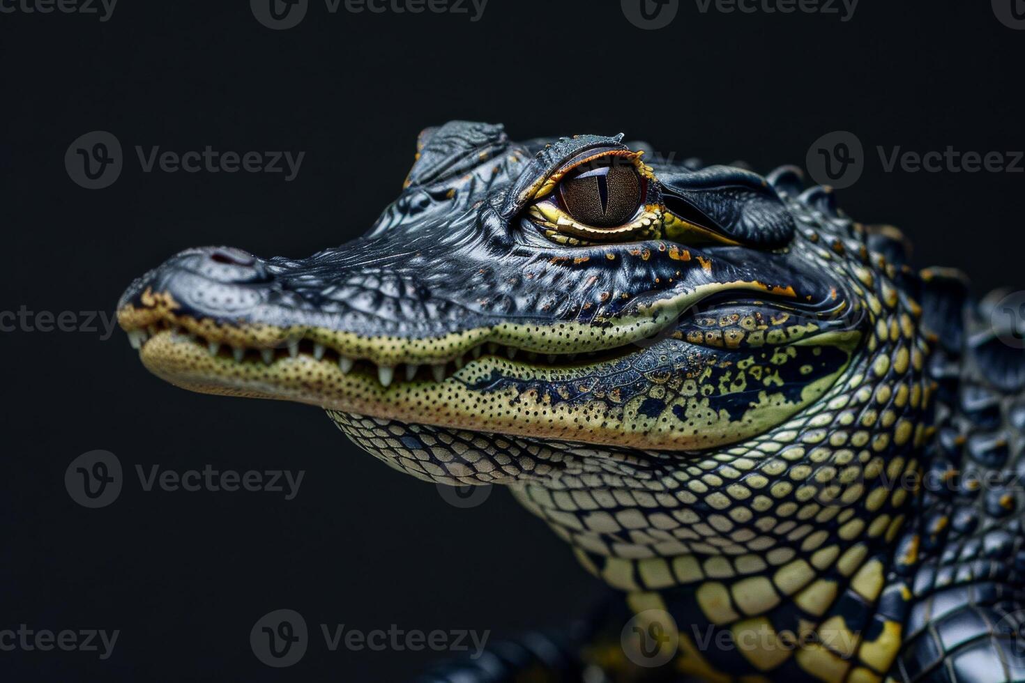 A close up of a crocodile's head photo