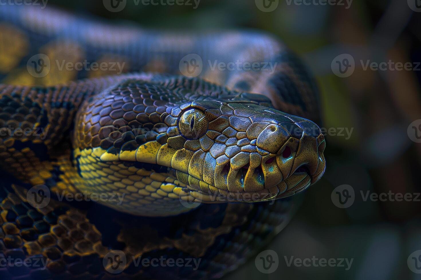A close up of a snake with its head turned to the side photo