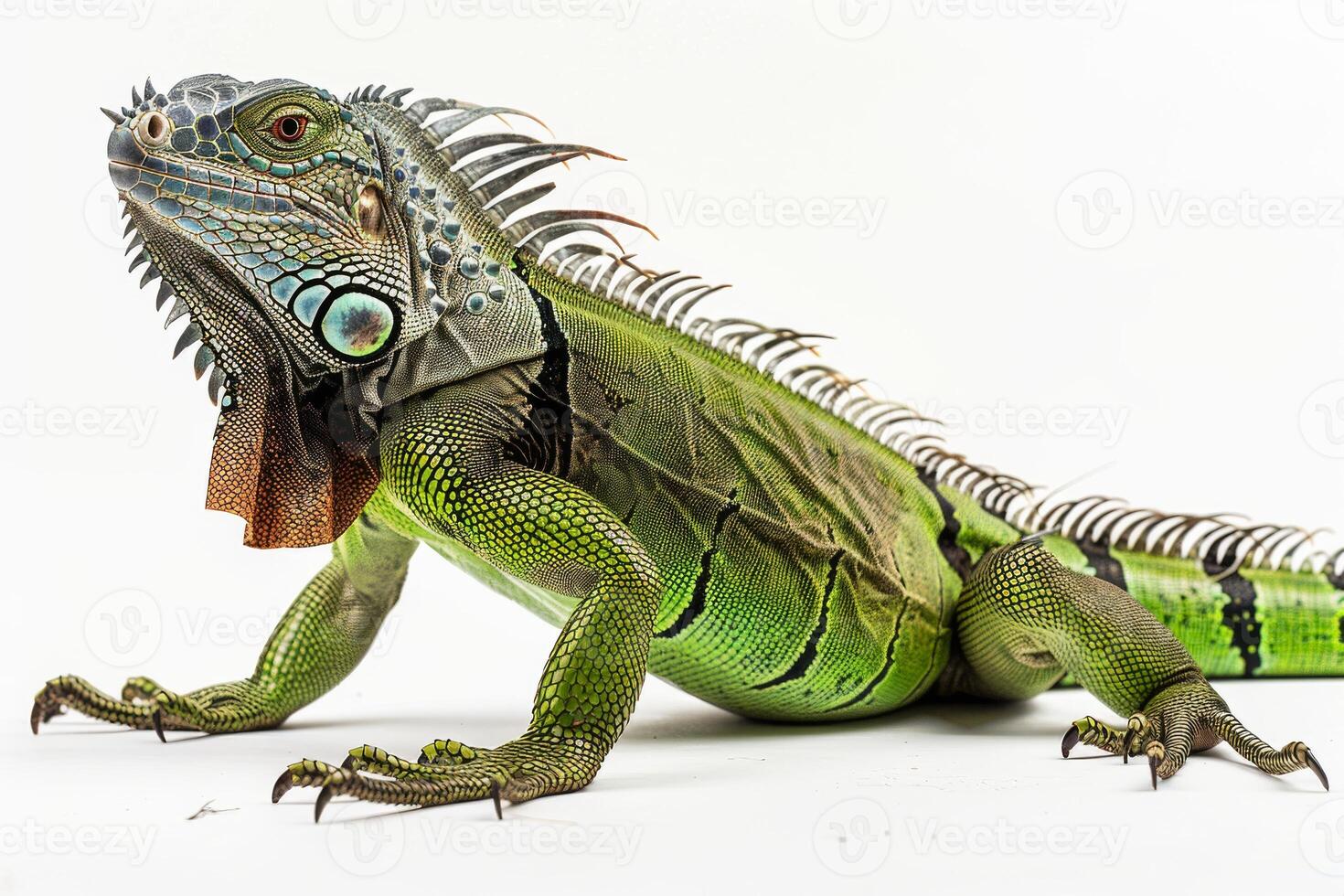 An iguana is standing on its hind legs photo