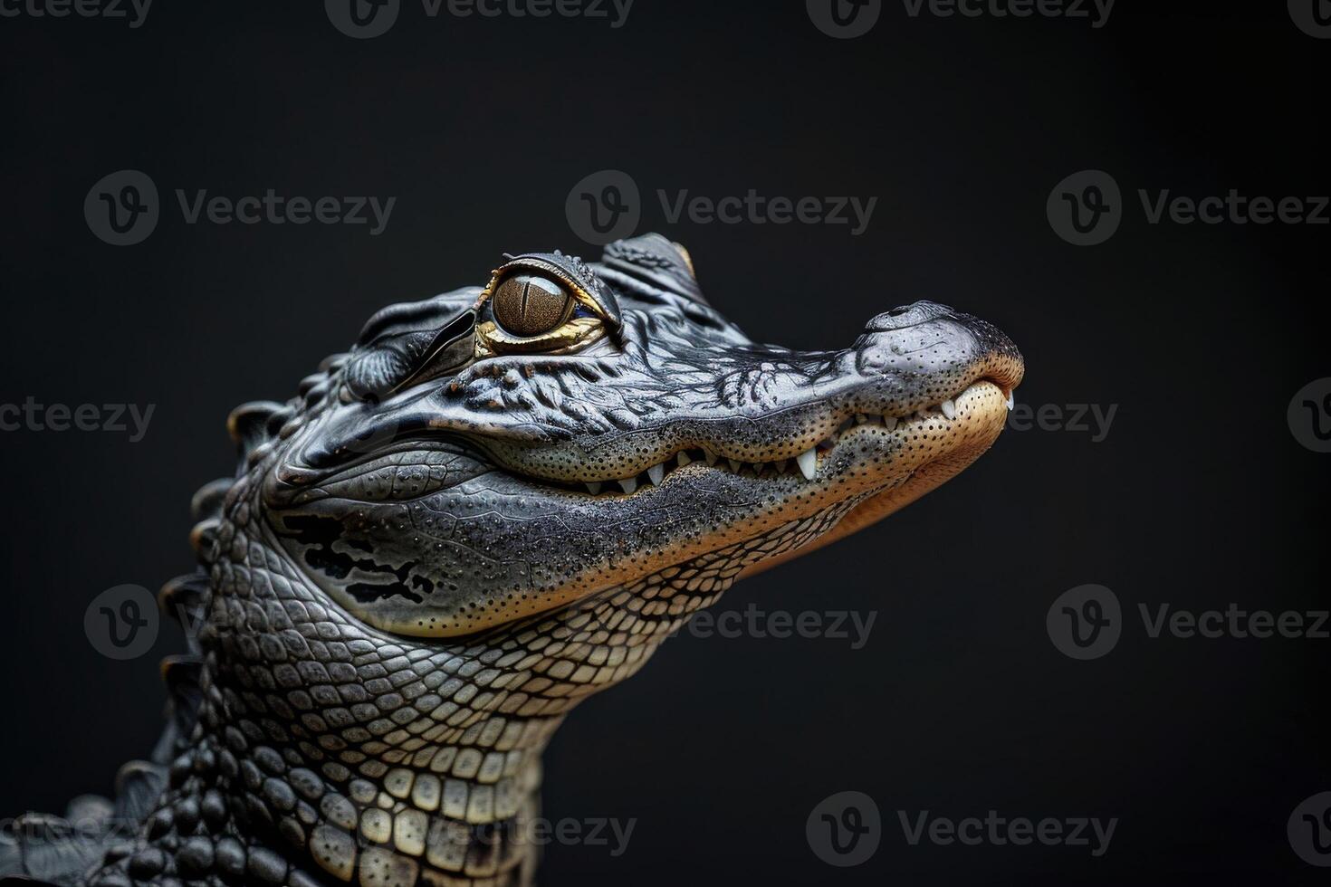 A close up of an alligator's head photo