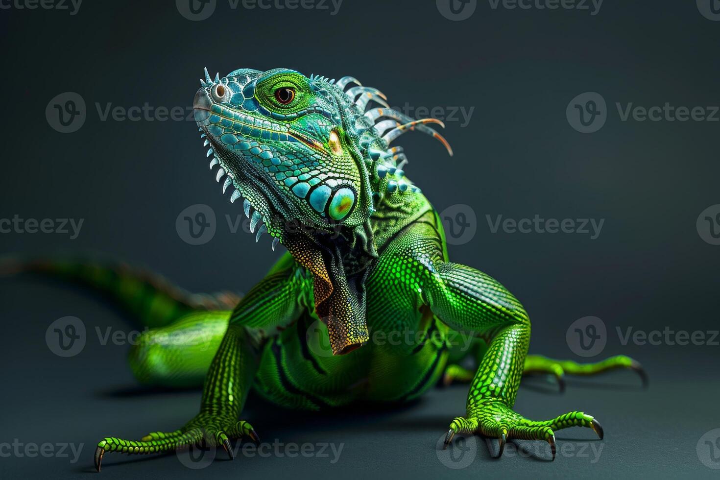 An iguana with green and blue colors photo