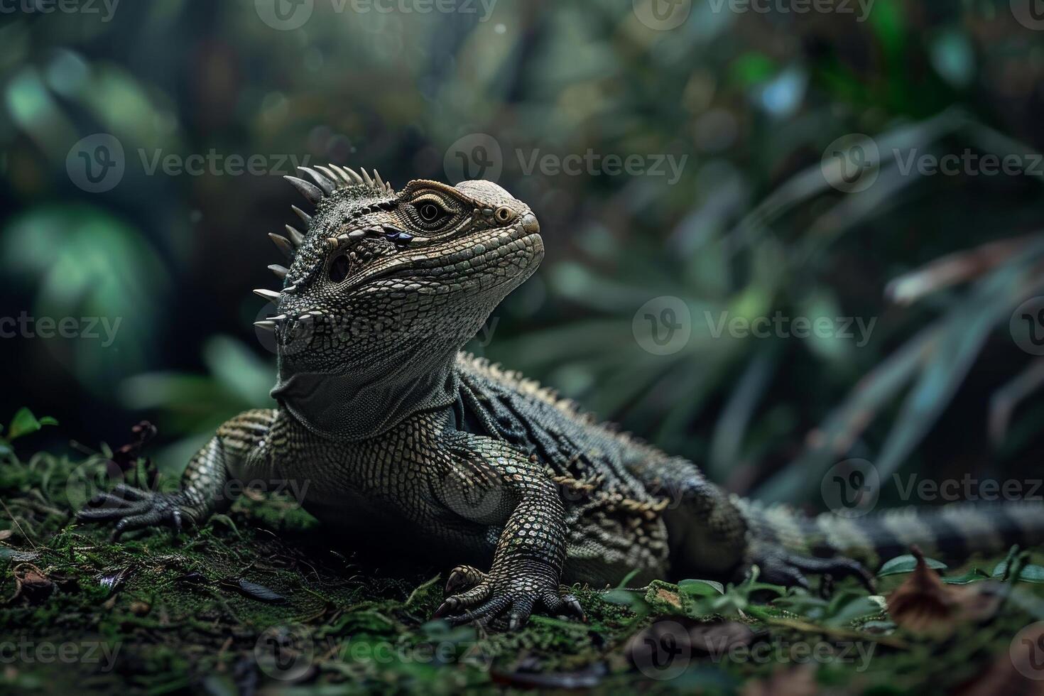 A lizard is sitting on the ground in the forest photo