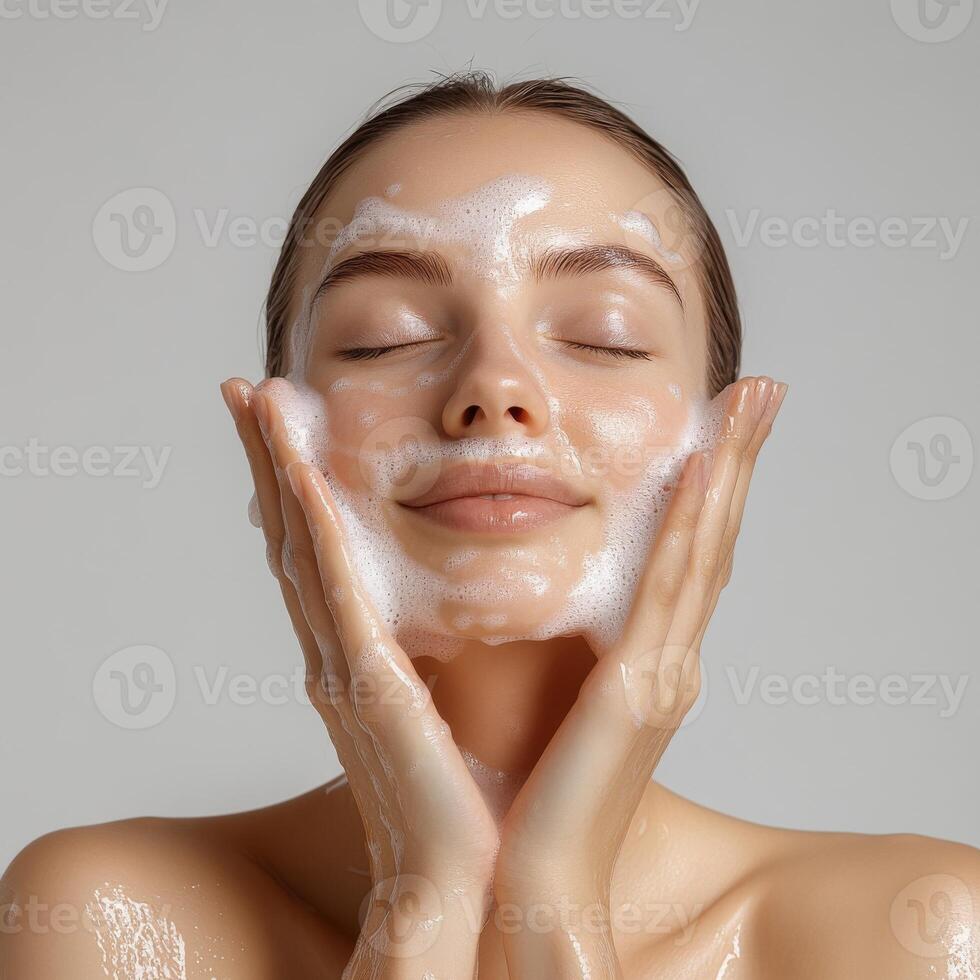 A woman with soap on her face photo
