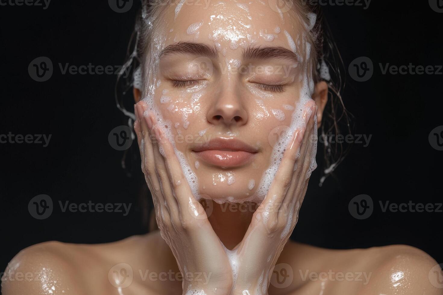 A woman with a face covered in soap photo