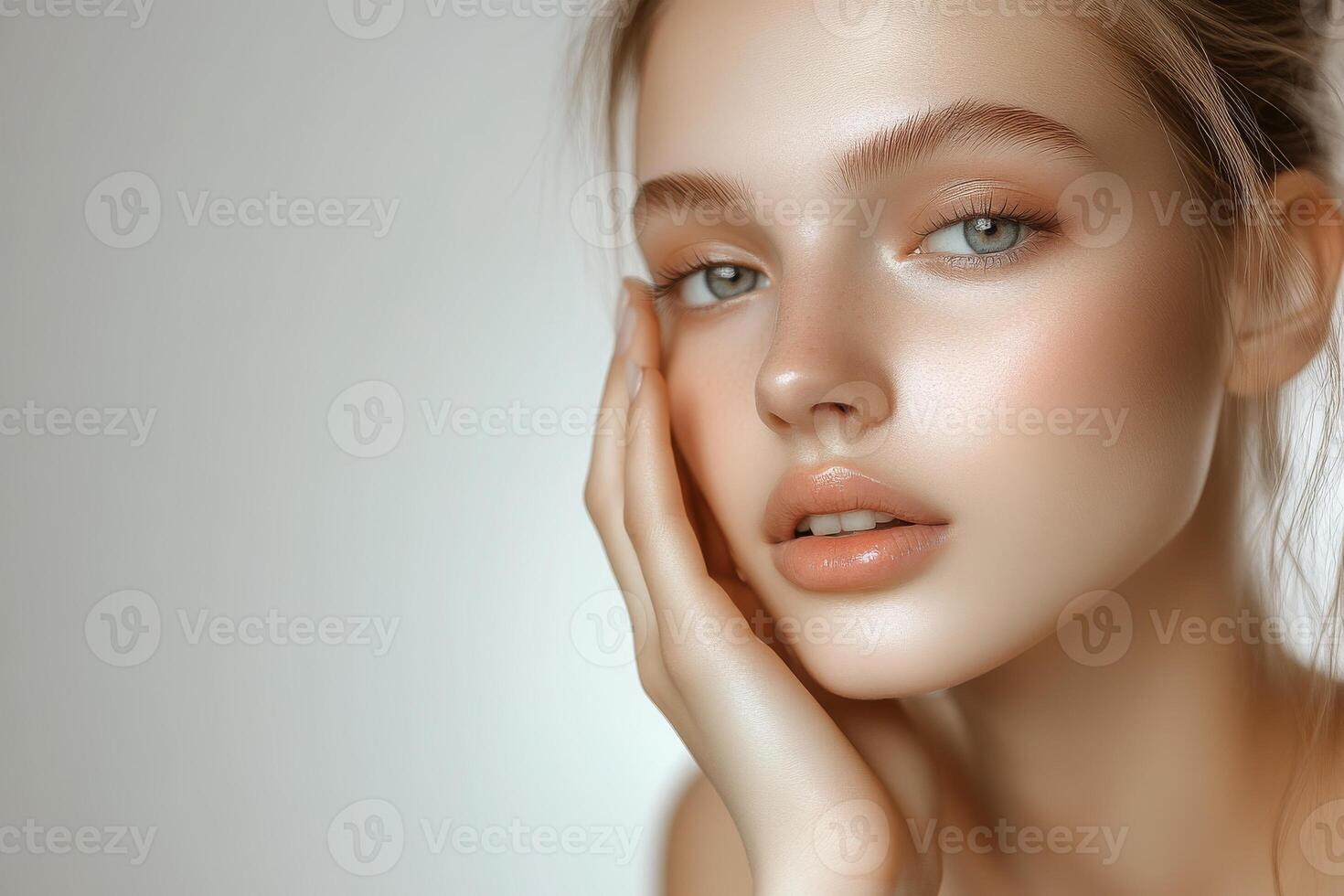Beautiful young woman with natural skin and makeup photo
