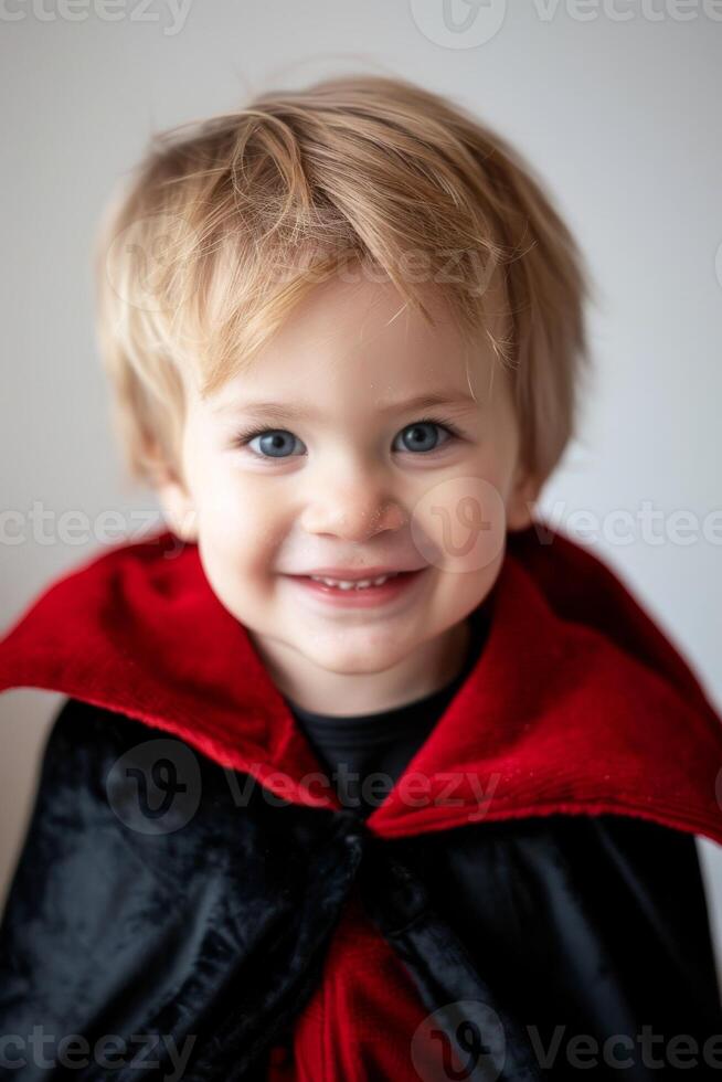 A little boy in a red and black halloween costume photo