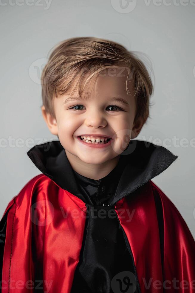 A little boy in a red and black halloween costume photo
