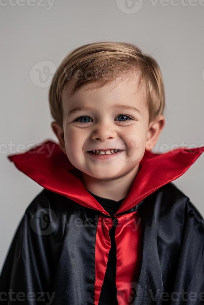 A young boy in a black and red halloween costume photo