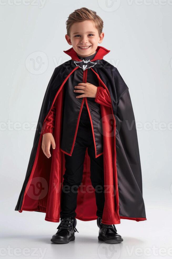 A young boy dressed in a vampire costume photo