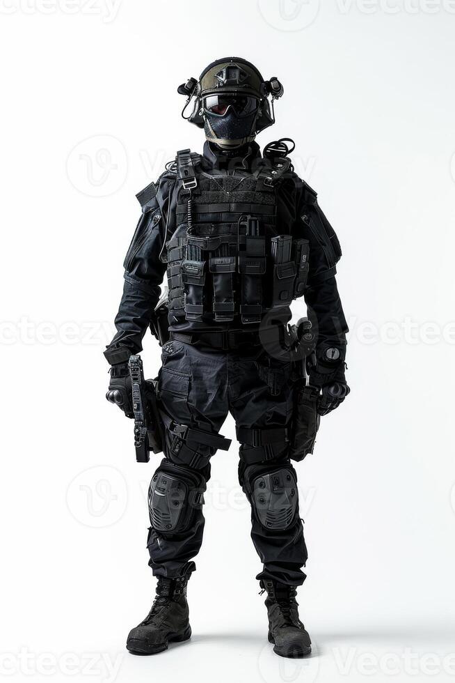A man in a military uniform standing with his hands on his hips photo