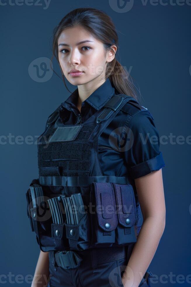 A woman in a police uniform posing for the camera photo