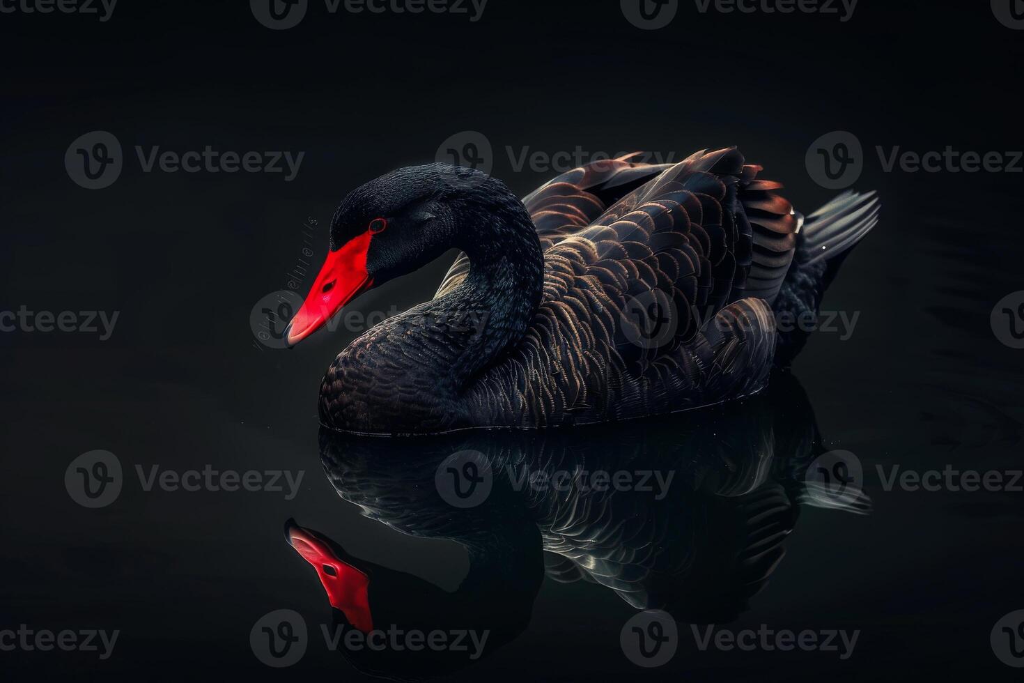 Black swan on the water with reflection photo